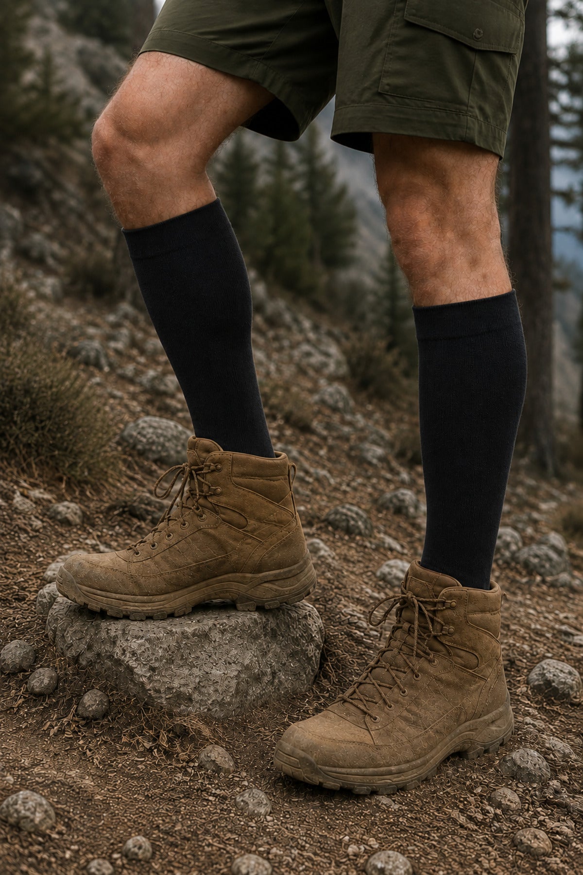 Erkek Siyah Outdoor Çorap 6 Çift Kutulu Pamuklu Uzun Konç Asker Çorabı