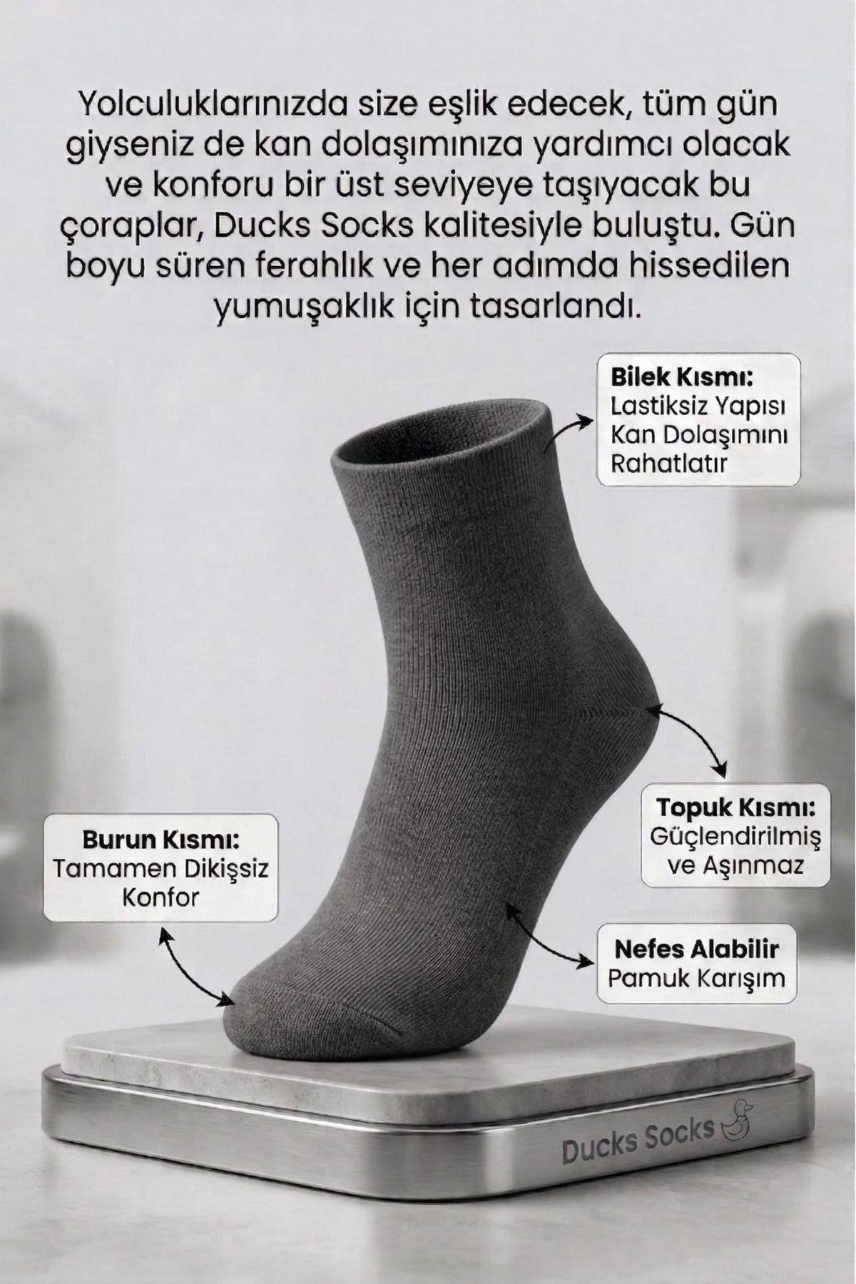 Kadın Füme Lastiksiz Seyahat Çorabı 3’lü Paket Dikişsiz/Premium/Pamuk/Kısa/ Yolculuk Çorabı