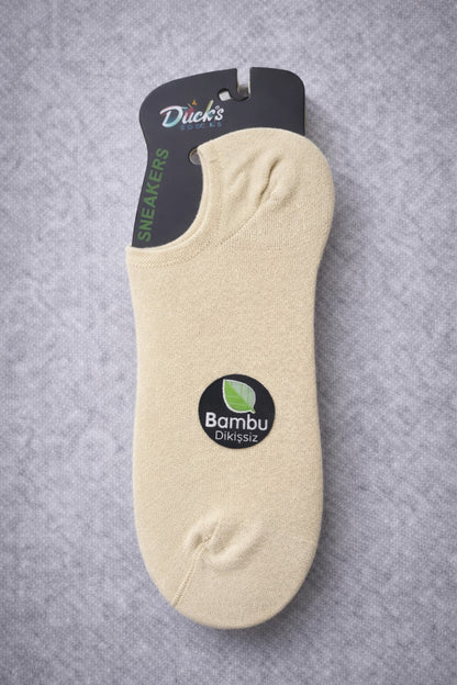Erkek Krem Bambu Dikişsiz Sneaker Çorap Dayanıklı 3 Çift Terletmez Günlük