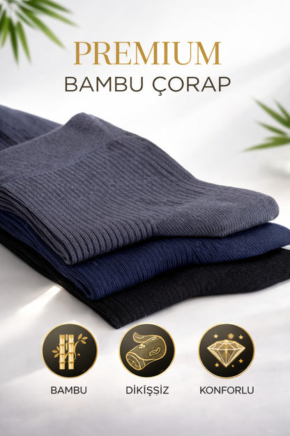 Erkek Uzun Konç Bambu Çorap 3’lü Dikişsiz Terletmeyen İnce Yazlık Nefes Alabilir Premium Çorap