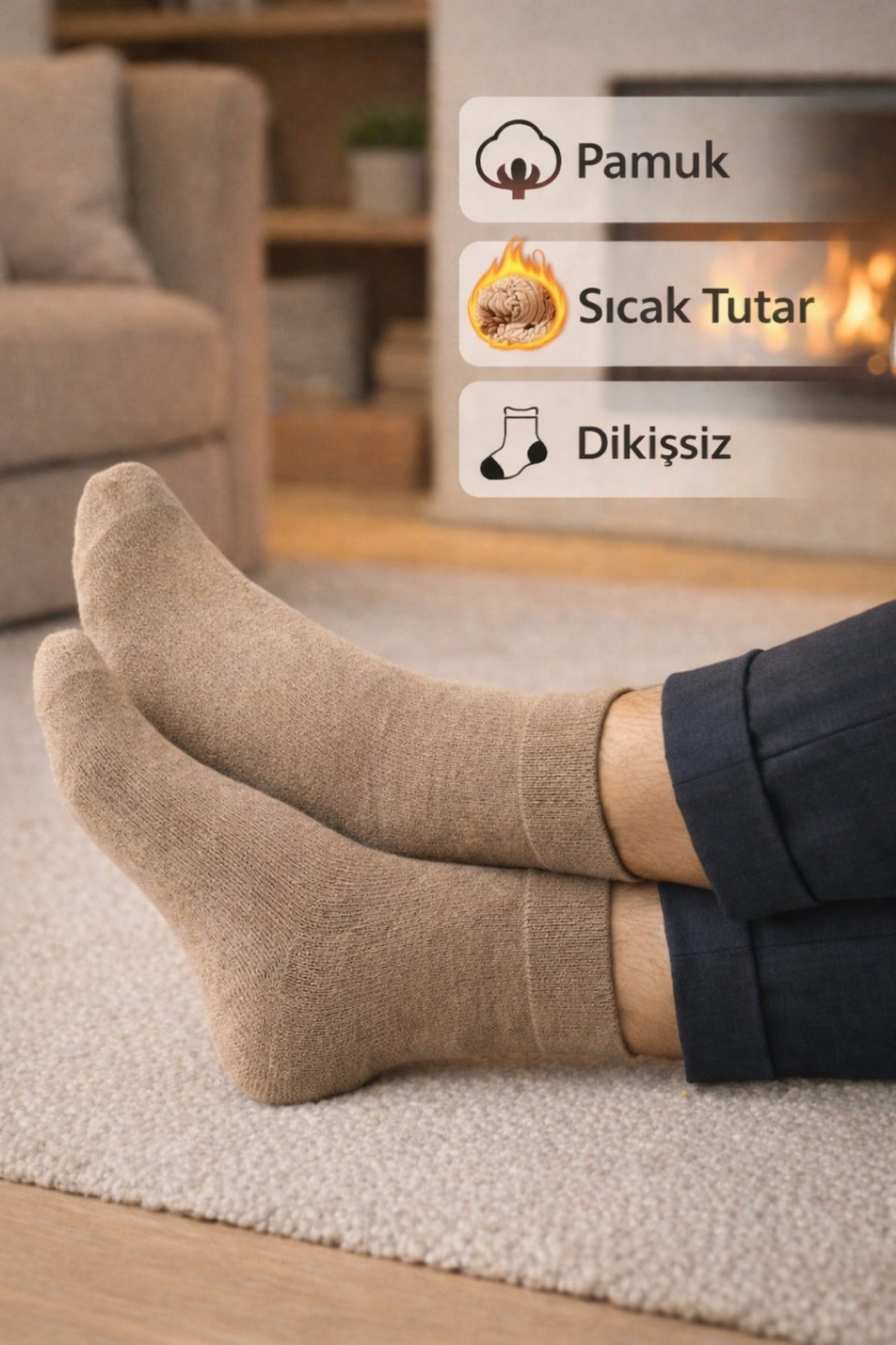 Ducks Socks Toprak Renkleri Erkek 3'lü Dikişsiz Isı Koruyucu Termal Kışlık Havlu Çorap