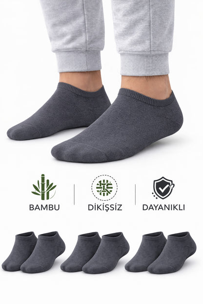 Erkek Füme Bambu Dikişsiz Sneaker Çorap Dayanıklı 3 Çift Terletmez Günlük