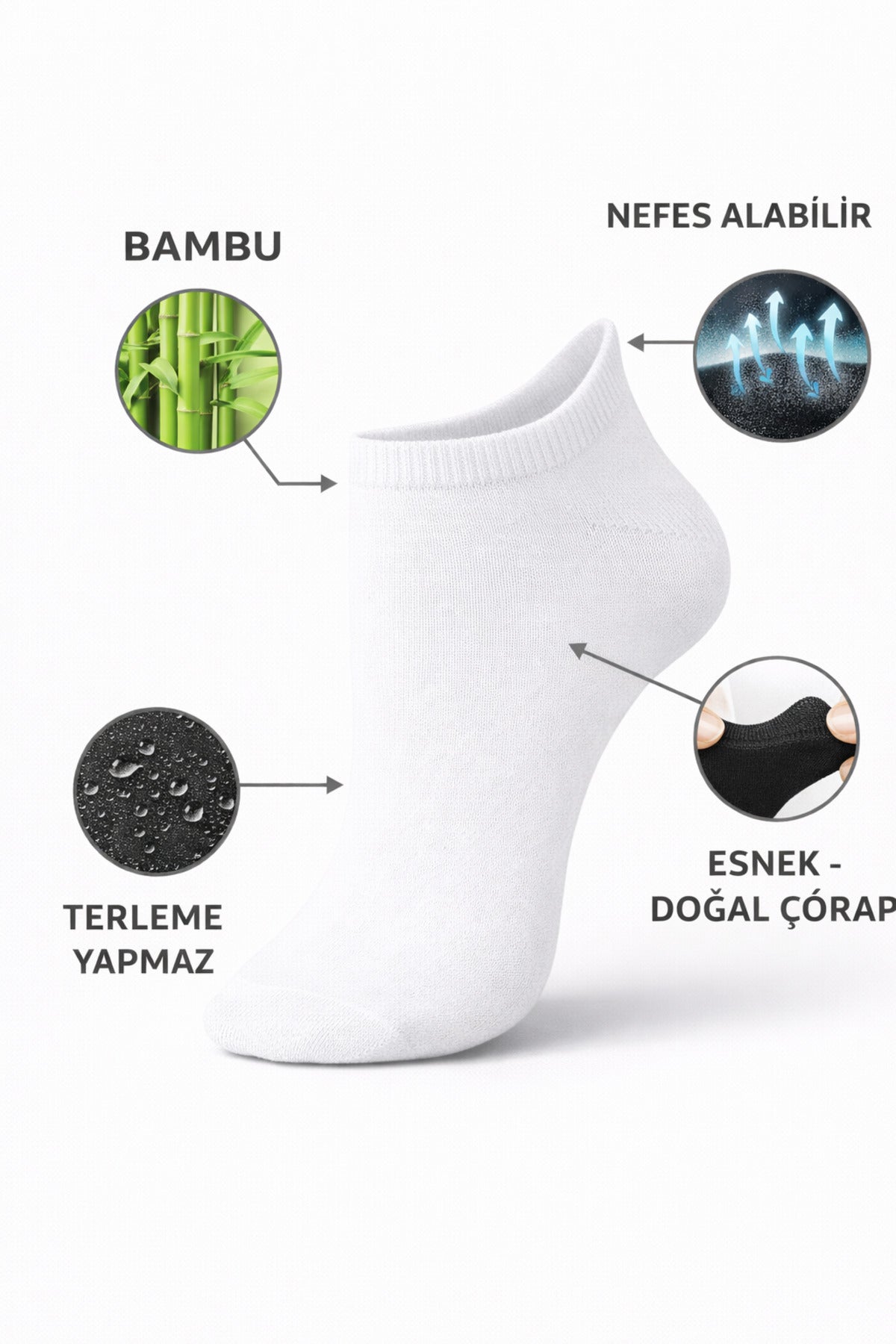 Erkek Beyaz Bambu 24 Çift Dikişsiz Patik Çorap