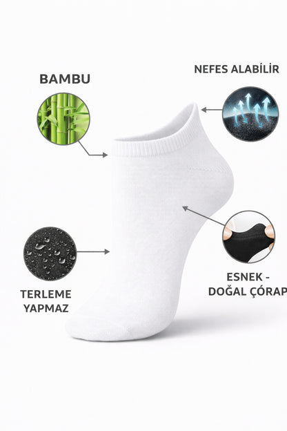 Erkek Beyaz Bambu 24 Çift Dikişsiz Patik Çorap
