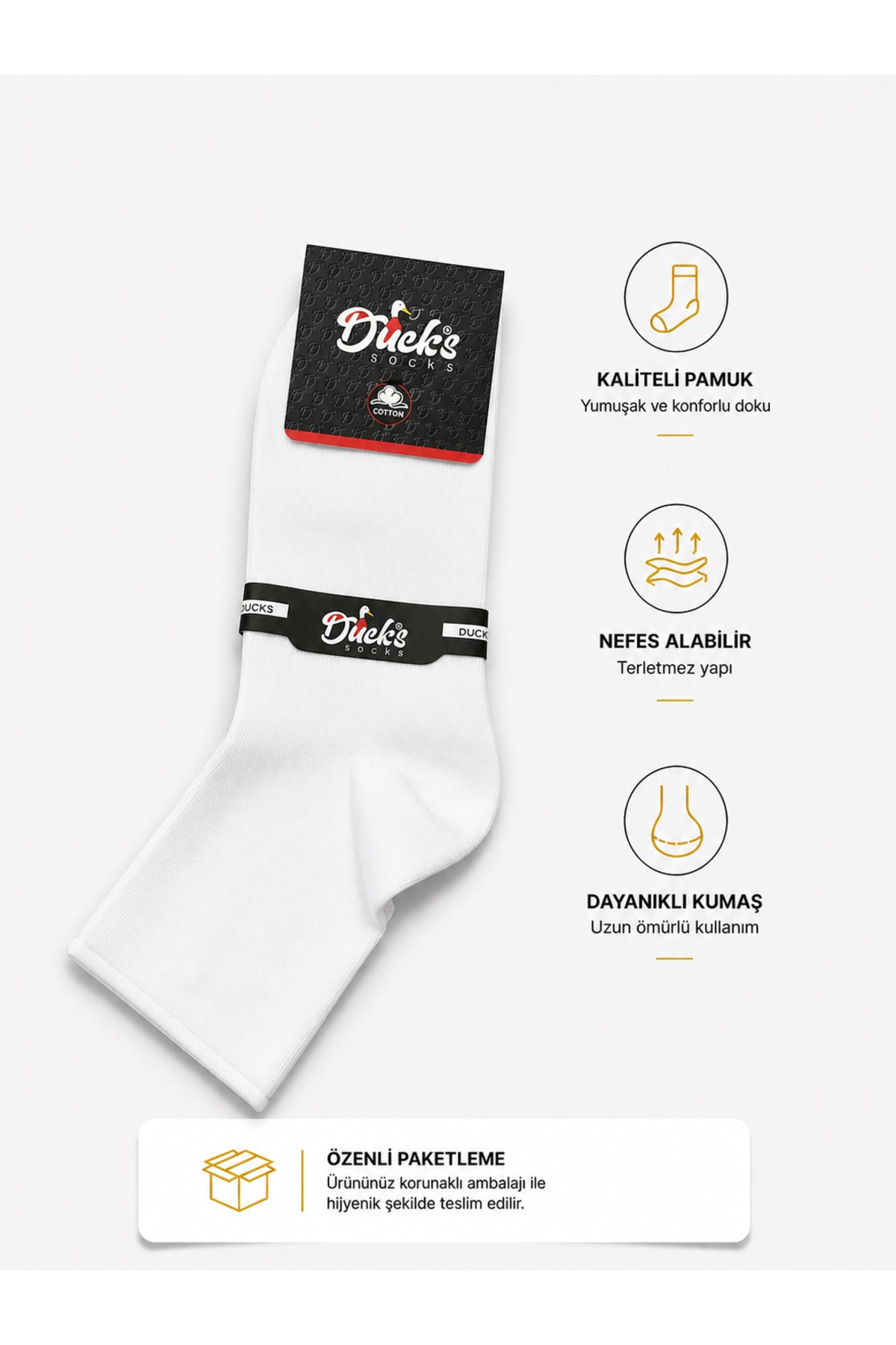 Ducks Socks Erkek Beyaz 6'lı Pamuklu Kutulu Lastiksiz Çorap Diyabetik Dostu Dikişsiz Esnek Kısa Konç Sıkmayan Çorap
