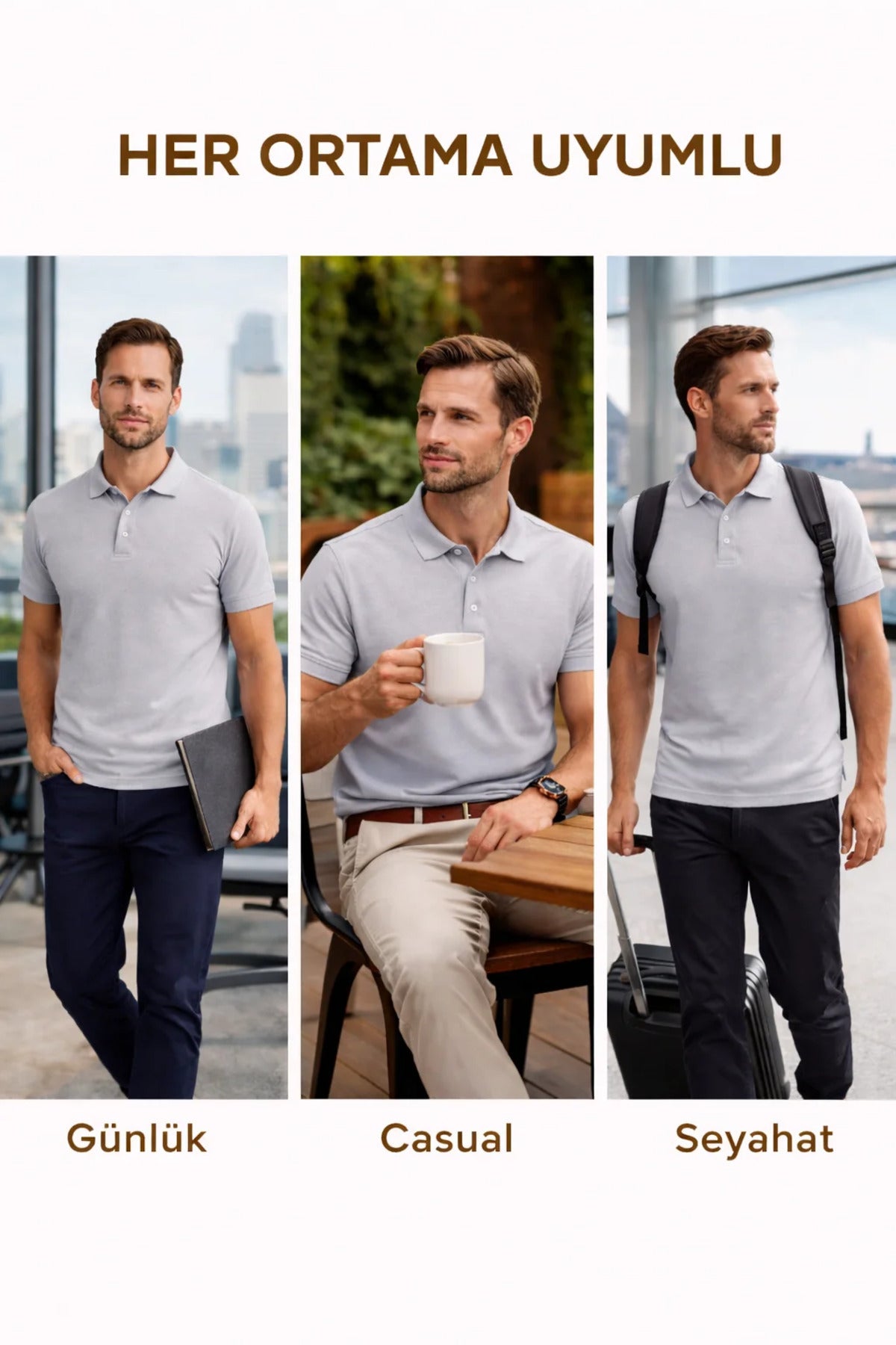 Erkek Gri Polo Yaka T-shirt