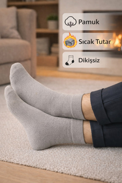 Ducks Socks Toprak Renkleri Erkek 3'lü Dikişsiz Isı Koruyucu Termal Kışlık Havlu Çorap