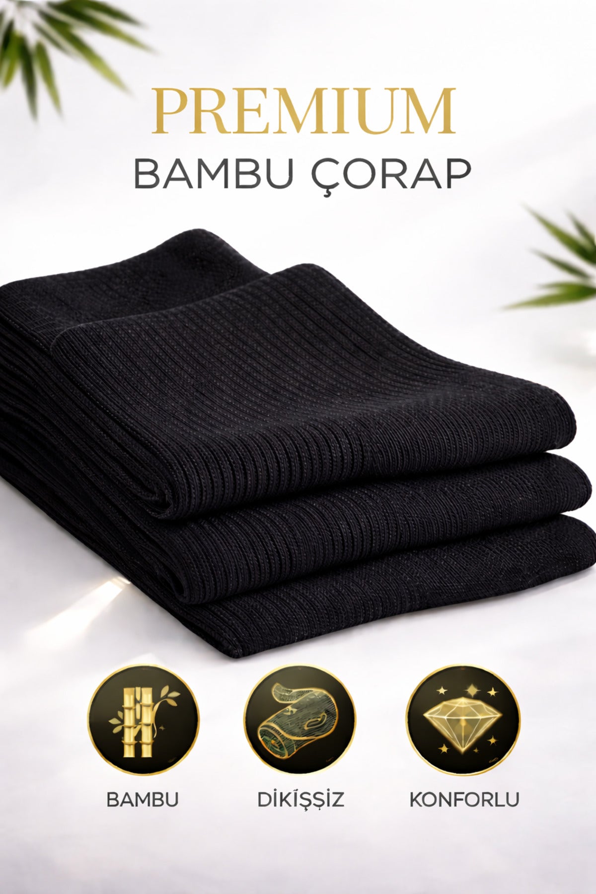 Erkek Siyah Uzun Konç Bambu Çorap 3’lü Dikişsiz Terletmeyen İnce Yazlık Nefes Alabilir Premium Çorap