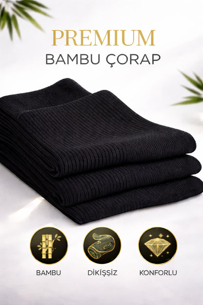 Erkek Siyah Uzun Konç Bambu Çorap 3’lü Dikişsiz Terletmeyen İnce Yazlık Nefes Alabilir Premium Çorap