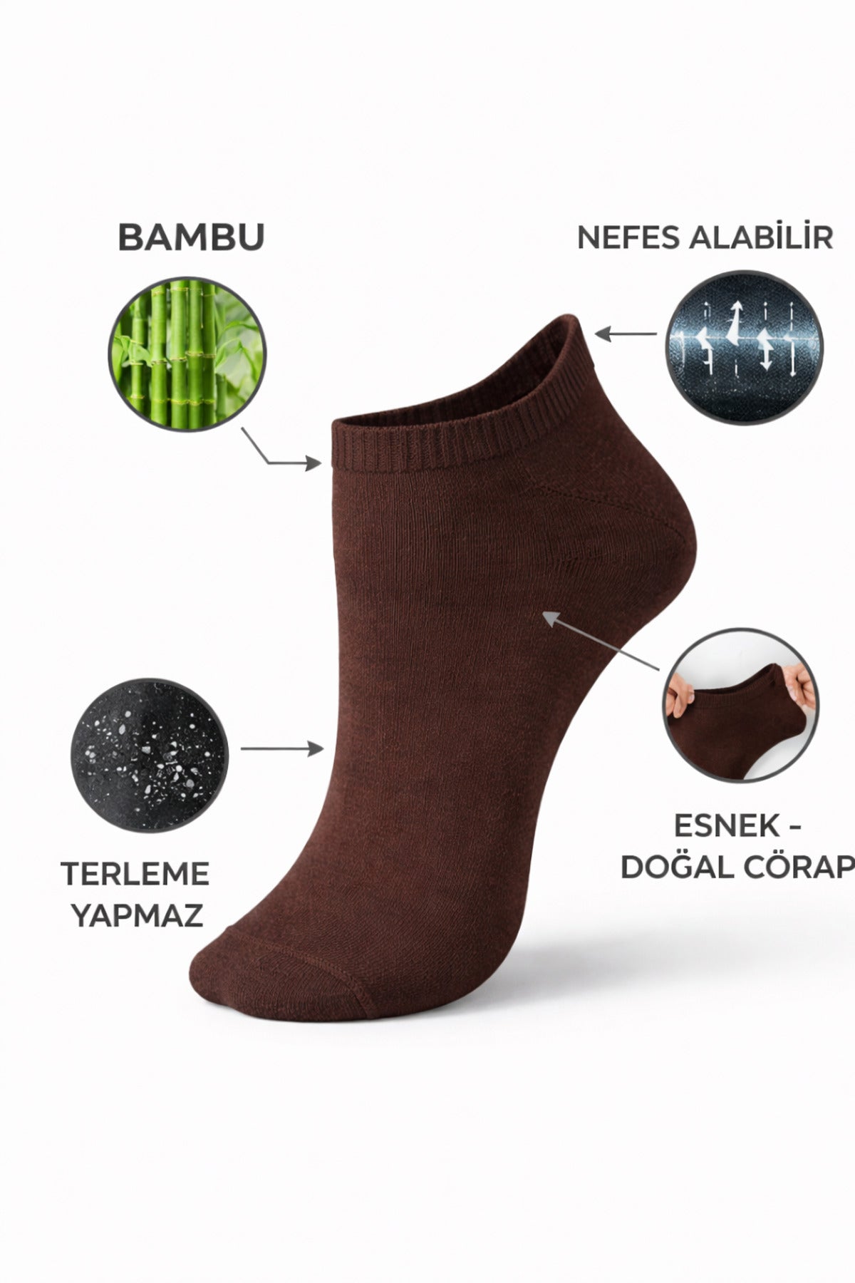 Erkek Kahverengi Bambu 24 Çift Dikişsiz Patik Çorap