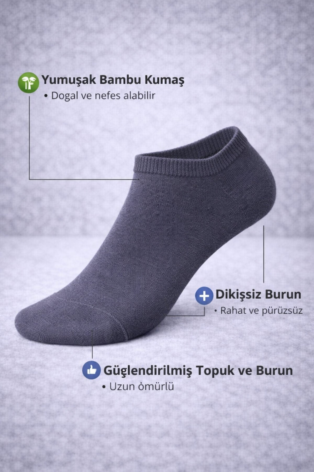 Erkek Bambu 24'lü Set Dikişsiz Yıkamalı Sneakers Çorap