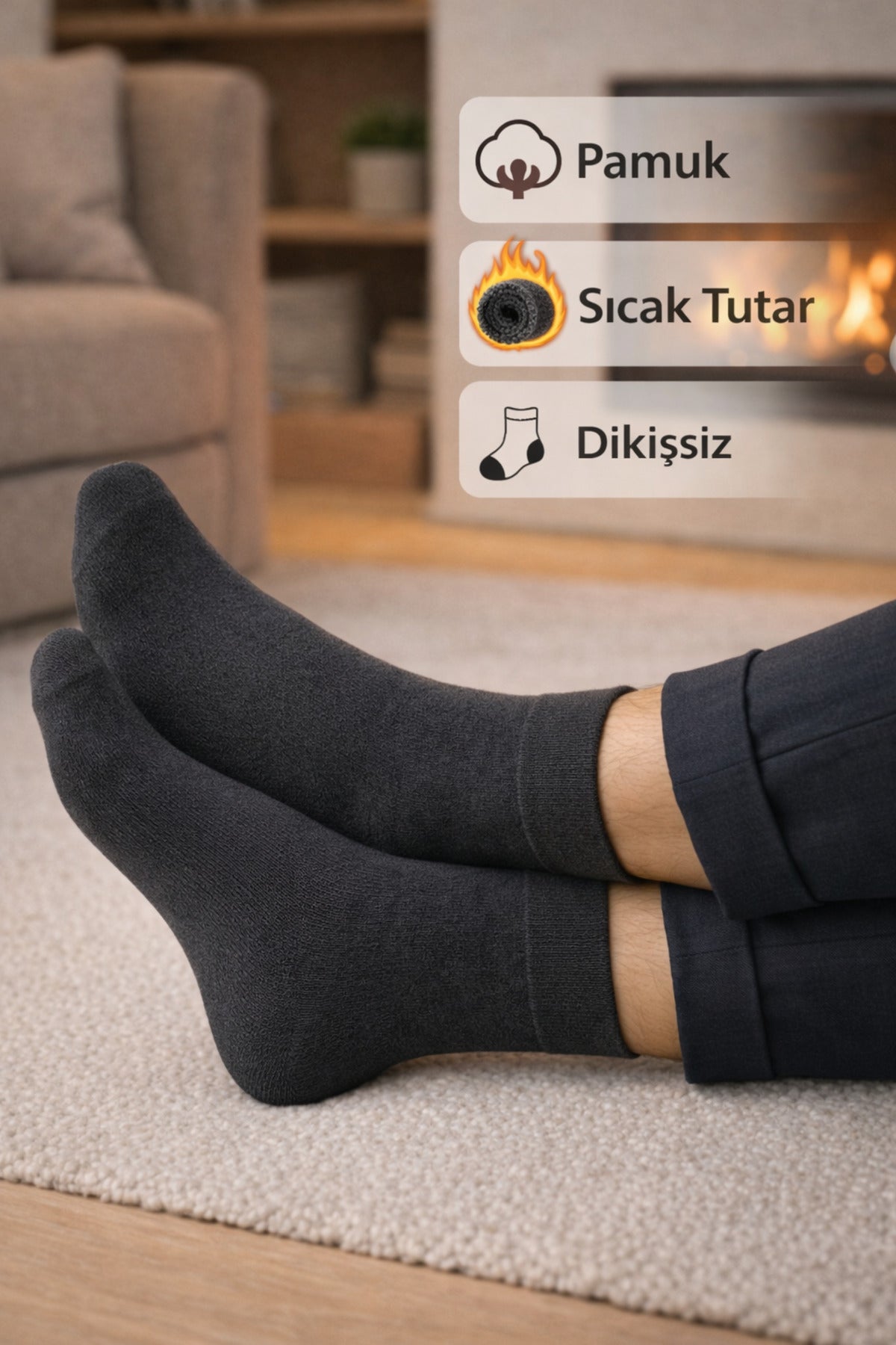 Ducks Socks Füme Erkek 3'lü Dikişsiz Isı Koruyucu Termal Kışlık Havlu Çorap