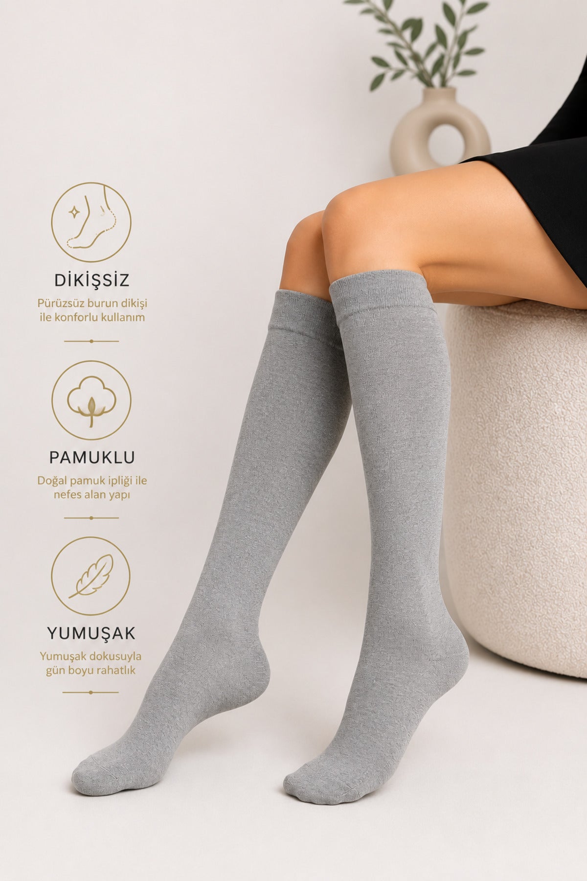 Kadın Dizaltı Pamuk Yumuşak Uzun Dikişsiz Çorap / Pantolon Çorabı / Teni Göstermeyen Çorap