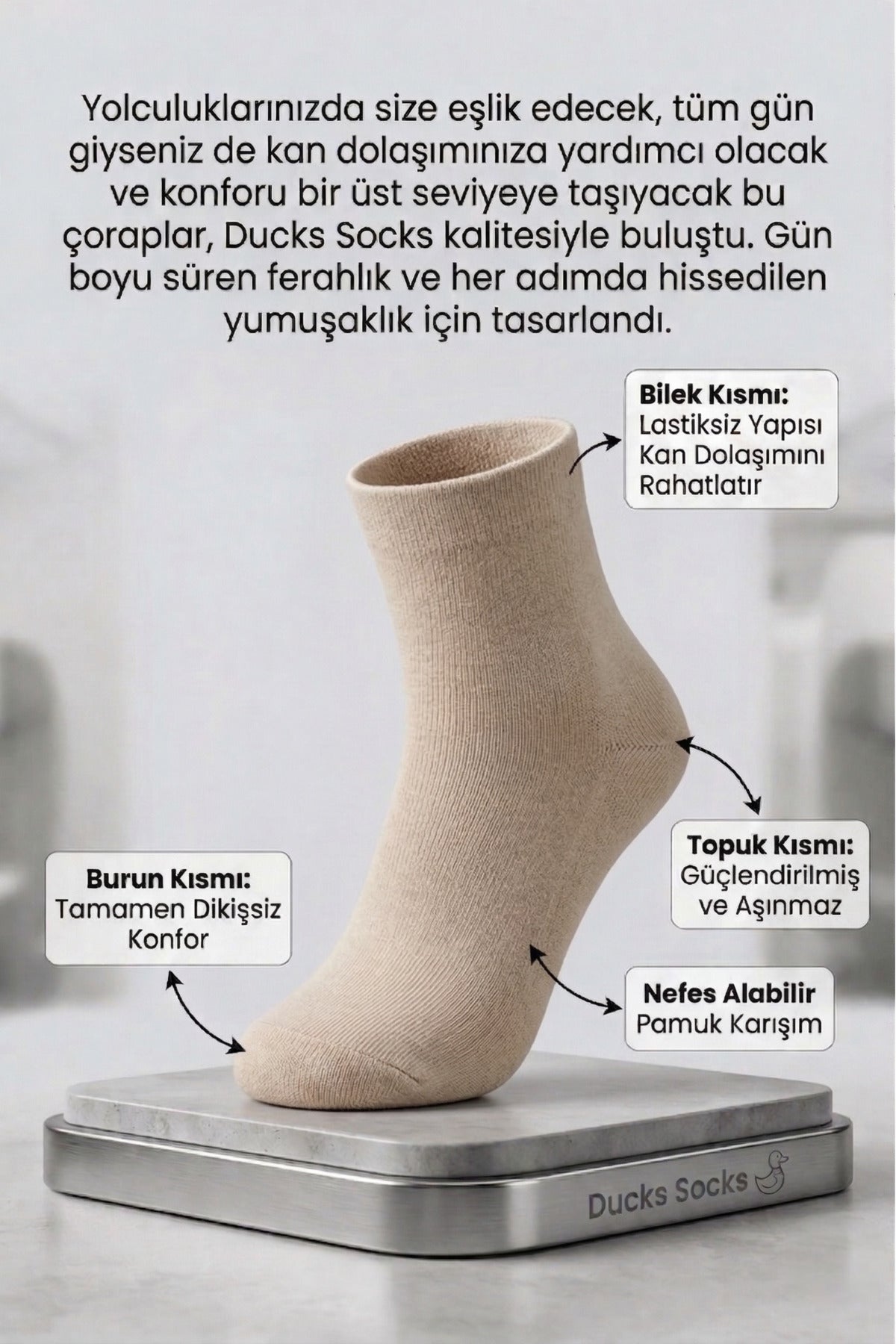 Erkek Bej Lastiksiz Seyahat Çorabı 3’lü Paket Dikişsiz/Premium/Pamuk/Kısa Yolculuk Çorabı