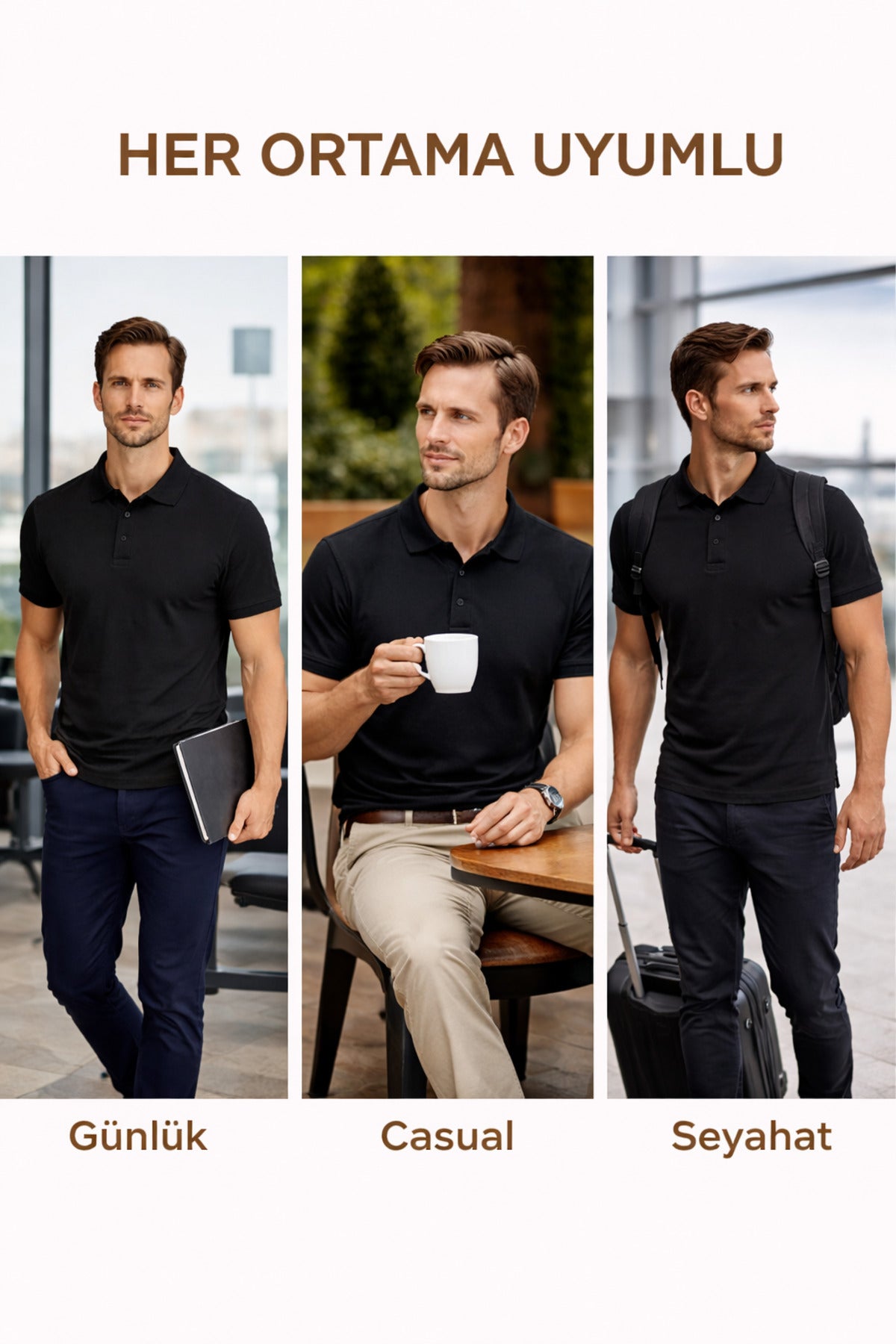 Erkek Siyah Polo Yaka T-shirt