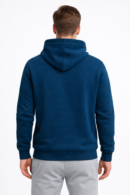 Erkek Gece Mavisi 3 İplik Pamuklu Kapüşonlu Sweatshirt Basic Hoodie Kanguru Cepli