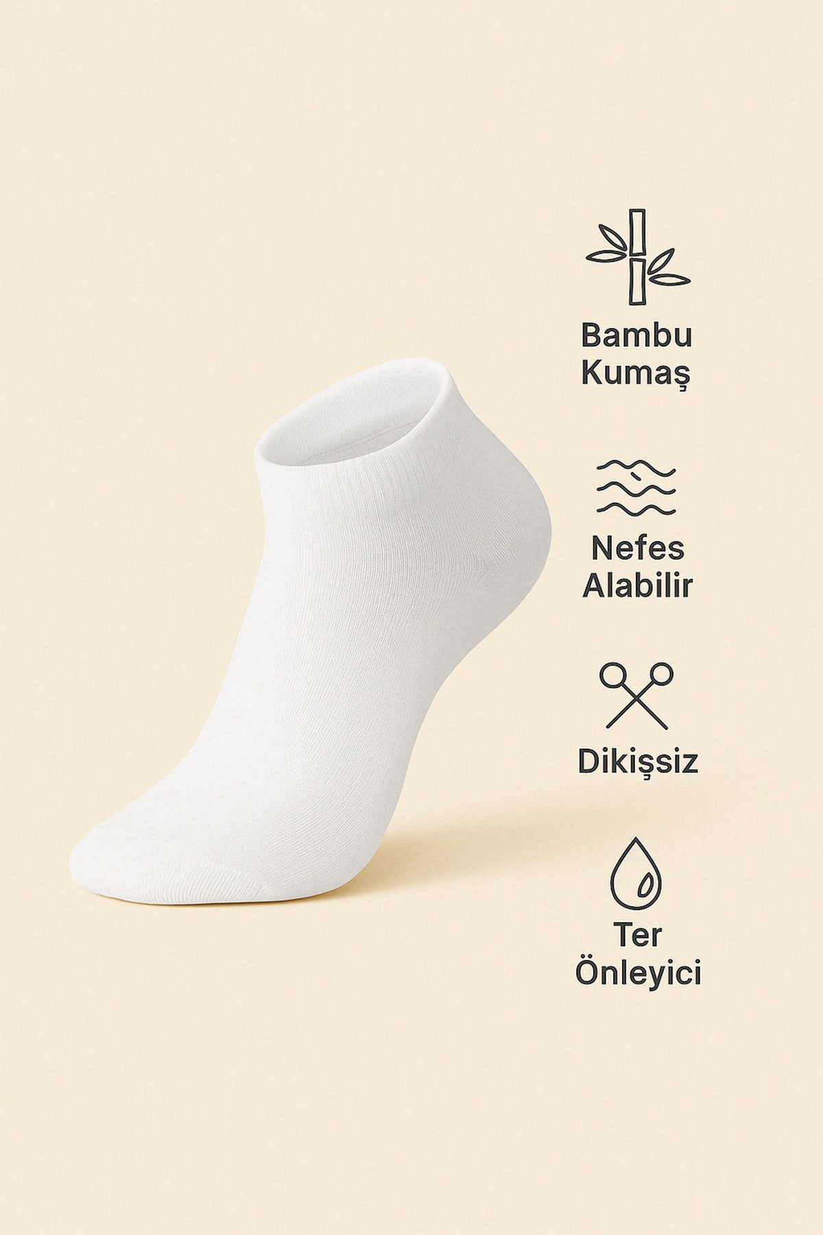 Beyaz 6 Çift Kadın Bambu Dikişsiz Patik Kısa Çorap