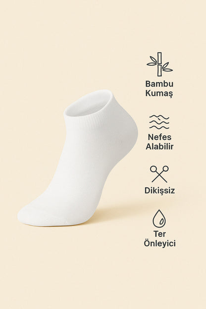 Beyaz 6 Çift Kadın Bambu Dikişsiz Patik Kısa Çorap