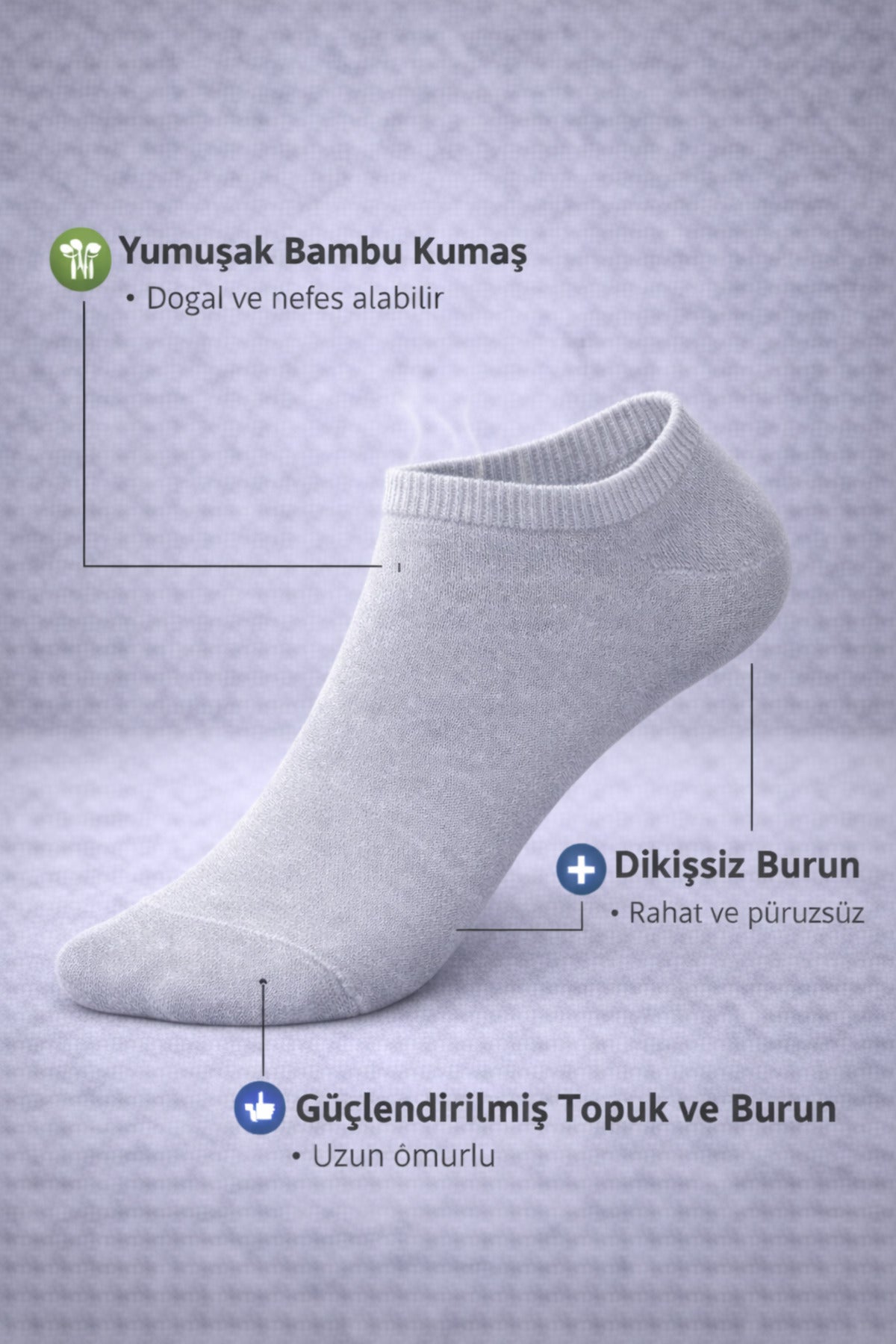 Erkek Bambu 24'lü Set Dikişsiz Yıkamalı Sneakers Çorap