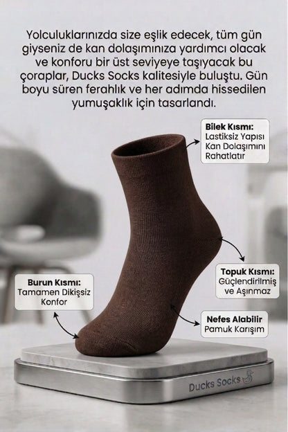 Erkek Kahverengi Lastiksiz Seyahat Çorabı 3’lü Paket Dikişsiz/Premium/Pamuk/Kısa Yolculuk Çorabı