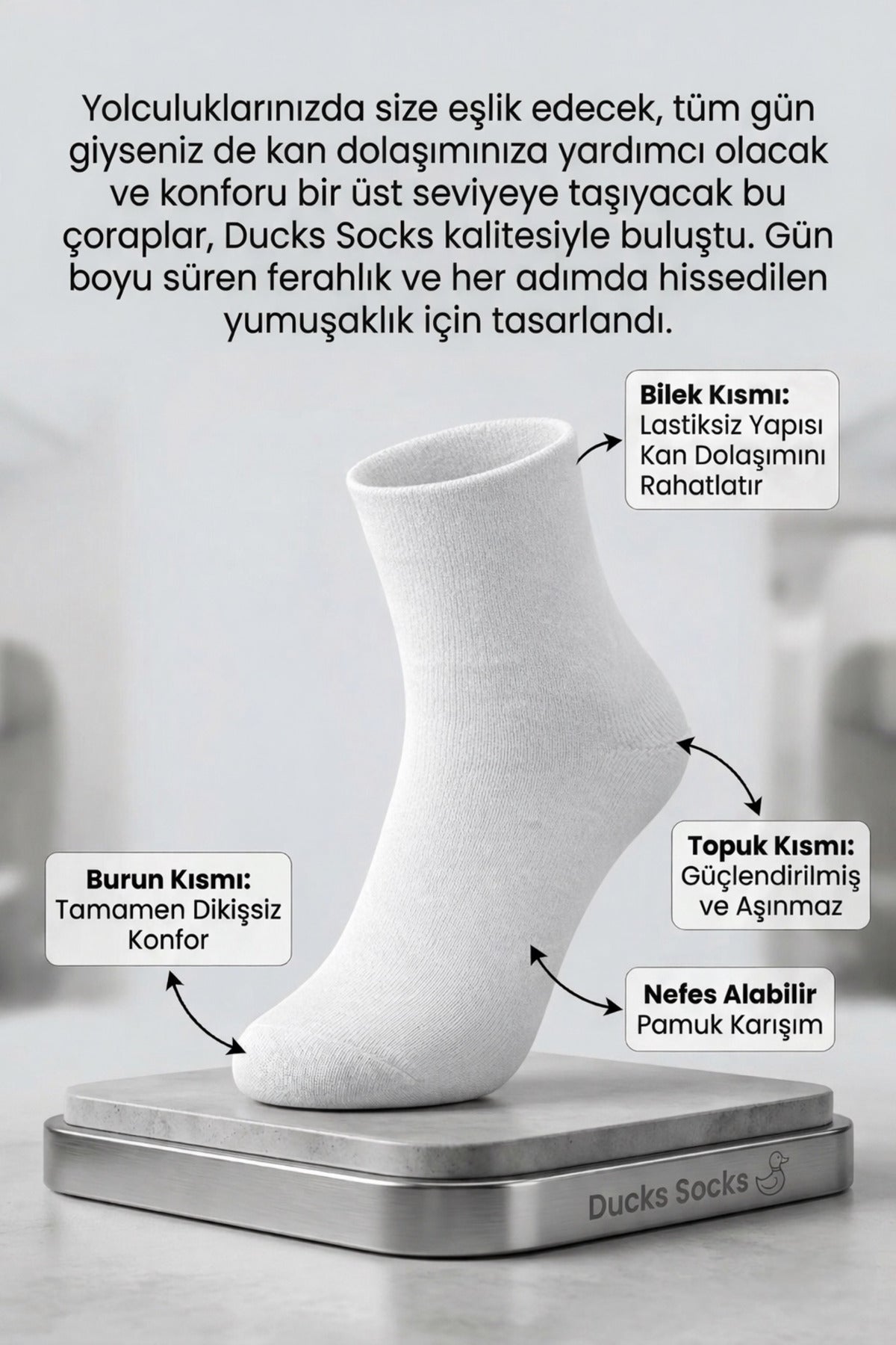 Kadın Beyaz Lastiksiz Seyahat Çorabı 3’lü Paket Dikişsiz/Premium/Pamuk/Kısa/ Yolculuk Çorabı