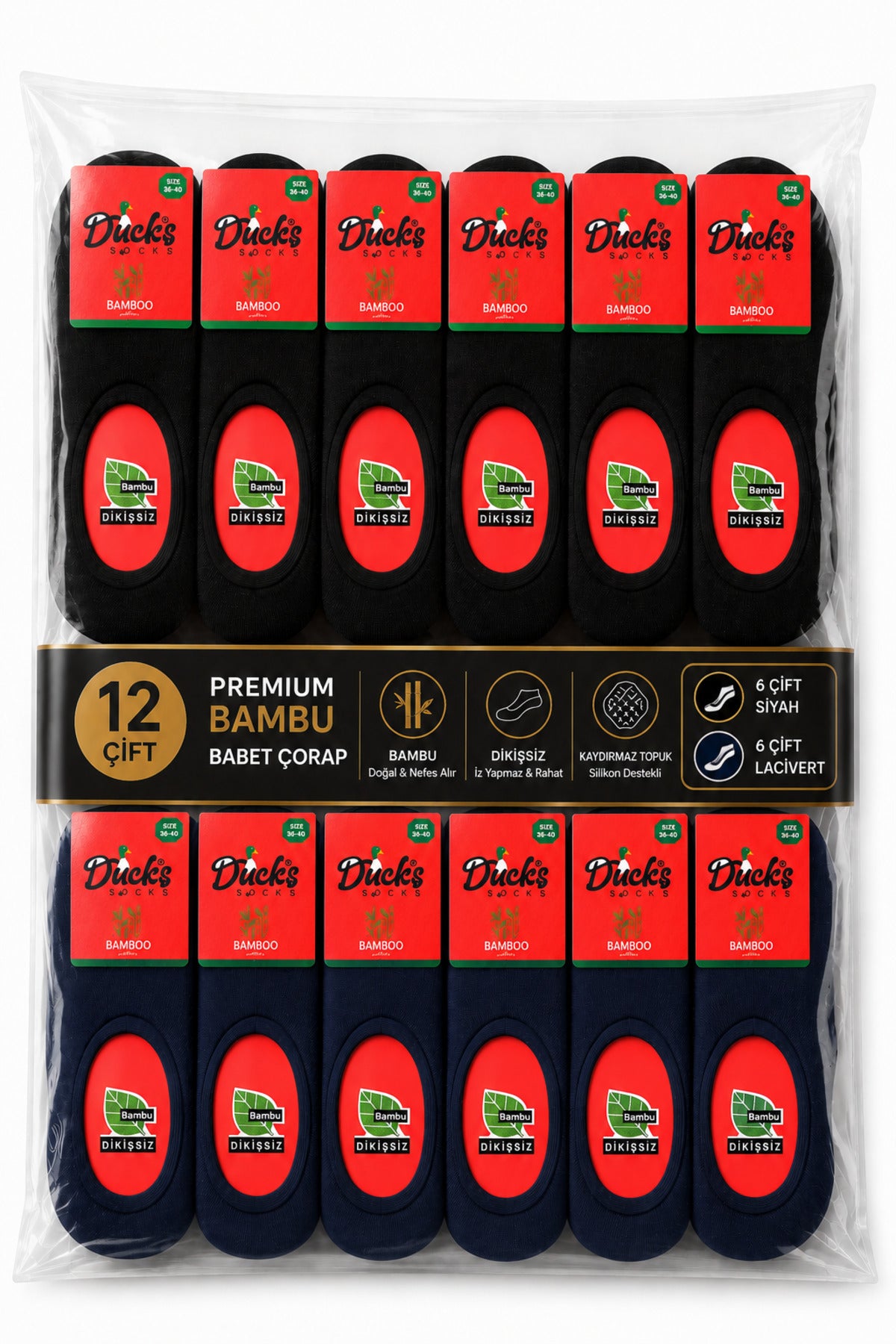Kadın Bambu Babet Çorap Premium 12'li Dikişsiz Ayaktan Çıkma Önleyici Slikonlu Babet Çorap