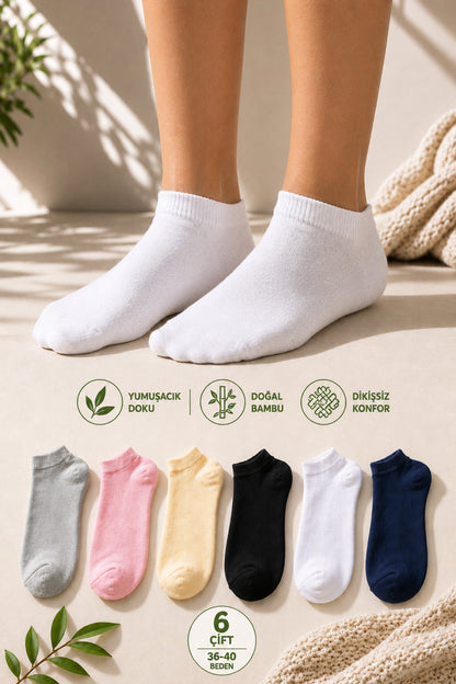 Kadın 6'lı Bambu Extra Yumuşak Yazlık Dikişsiz Çorap Terletmeyen Soft Çorap