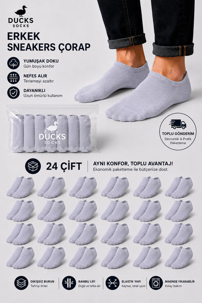 Erkek Bambu 24'lü Set Dikişsiz Yıkamalı Sneakers Çorap