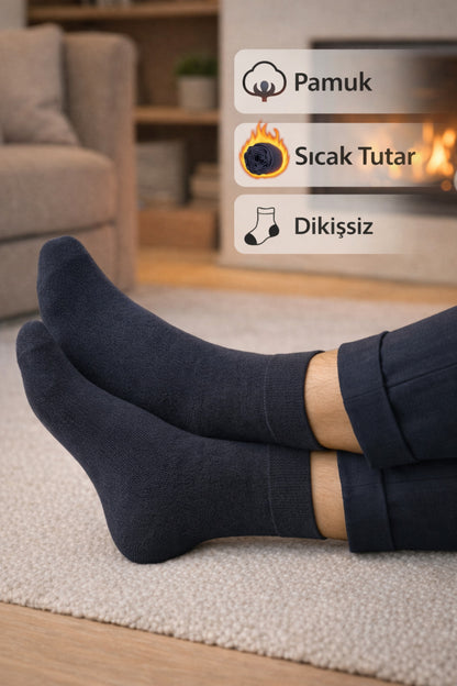 Ducks Socks Lacivert Erkek 3'lü Dikişsiz Isı Koruyucu Termal Kışlık Havlu Çorap