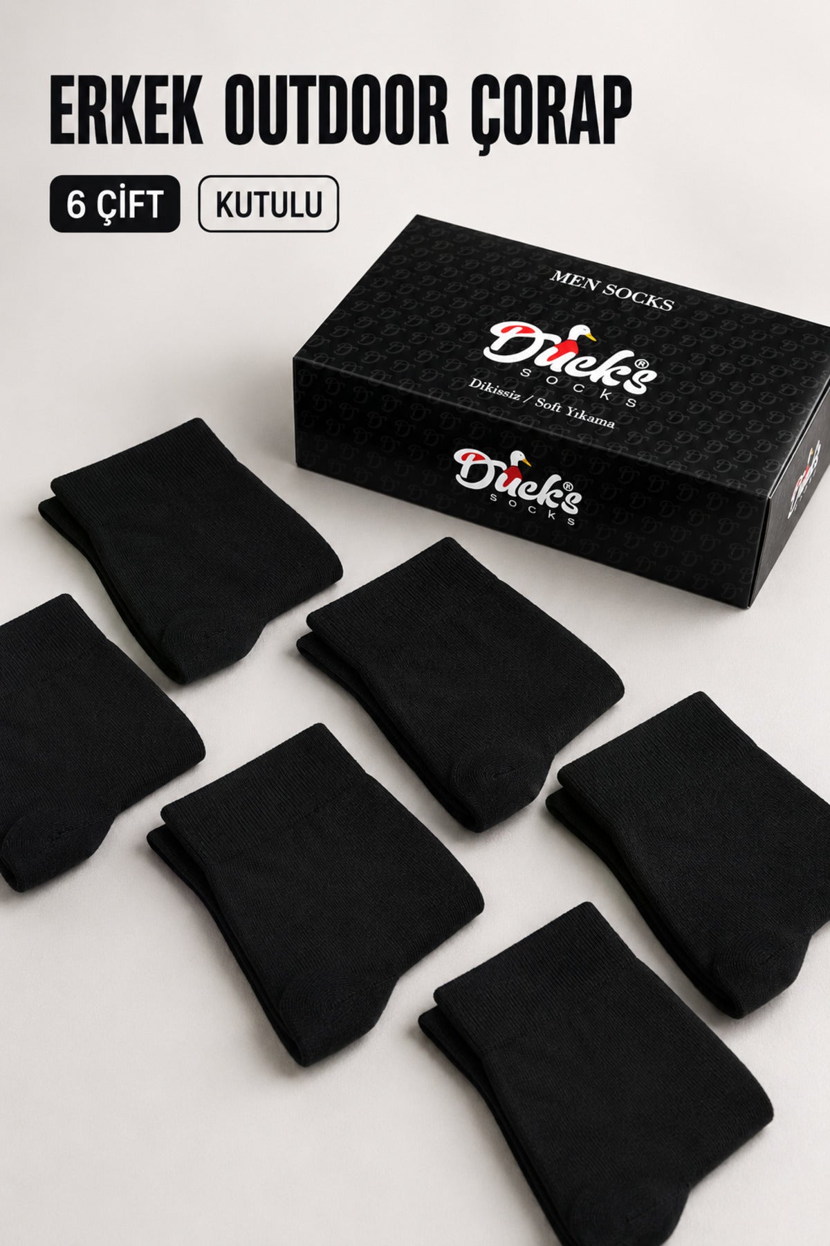 Erkek Siyah Outdoor Çorap 6 Çift Kutulu Pamuklu Uzun Konç Asker Çorabı