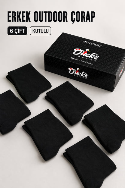 Erkek Siyah Outdoor Çorap 6 Çift Kutulu Pamuklu Uzun Konç Asker Çorabı