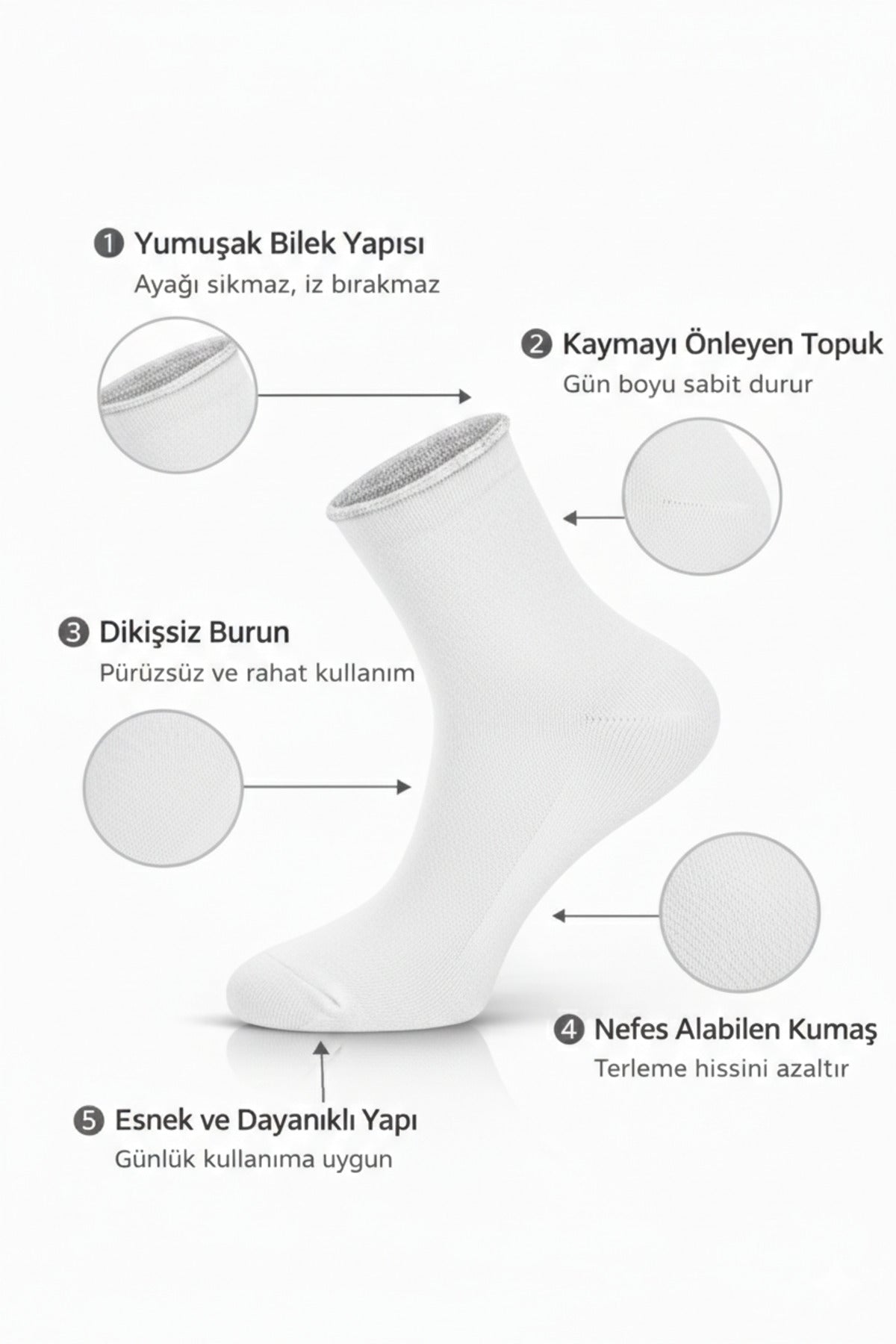 Ducks Socks Erkek Beyaz 6'lı Pamuklu Kutulu Lastiksiz Çorap Diyabetik Dostu Dikişsiz Esnek Kısa Konç Sıkmayan Çorap