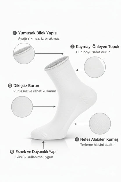 Ducks Socks Erkek Beyaz 6'lı Pamuklu Kutulu Lastiksiz Çorap Diyabetik Dostu Dikişsiz Esnek Kısa Konç Sıkmayan Çorap