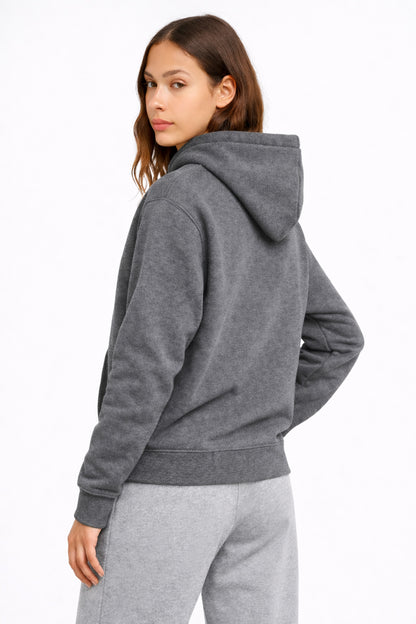 Kadın Füme 3 İplik Pamuklu Kapüşonlu Sweatshirt Basic Hoodie Kanguru Cepli