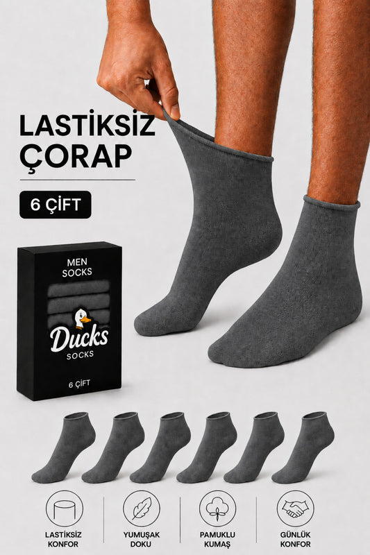 Erkek Füme 6'lı Pamuklu Kutulu Lastiksiz Çorap Diyabetik Dostu Dikişsiz Iz Bırakmaz Kısa Konç Sıkmayan Çorap