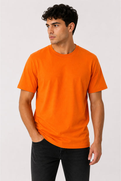 Erkek 3'lü Paket Pamuklu Regular Fit Bisiklet Yaka Günlük Basic Erkek Turuncu Tişört