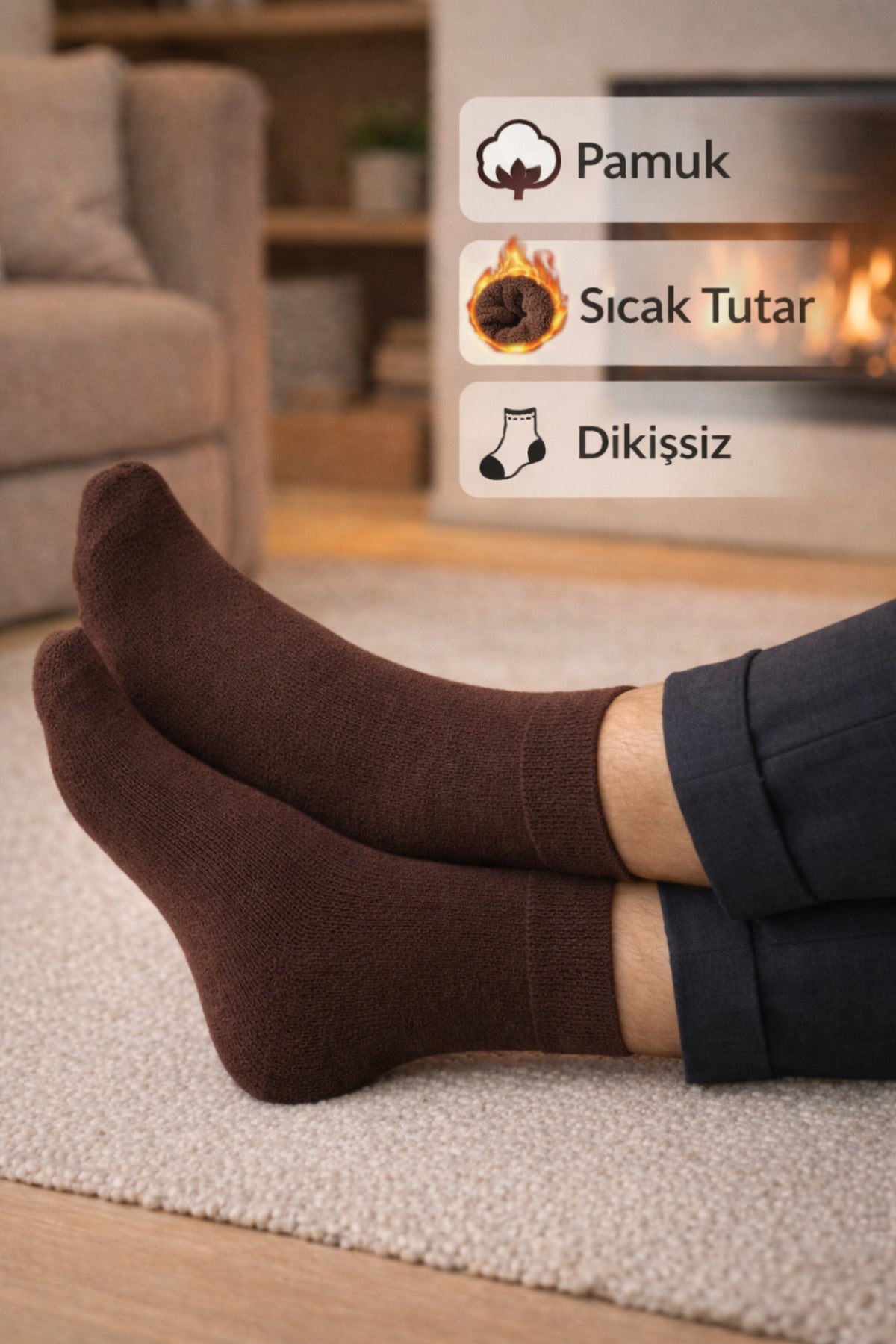 Ducks Socks Kahverengi Erkek 3'lü Dikişsiz Isı Koruyucu Termal Kışlık Havlu Çorap