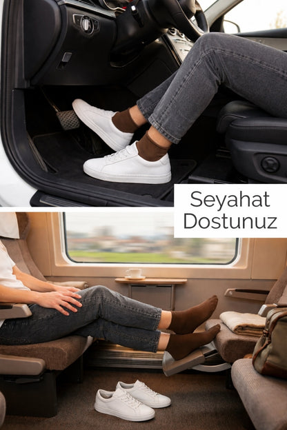 Kadın Kahverengi Lastiksiz Seyahat Çorabı 3’lü Paket Dikişsiz/Premium/Pamuk/Kısa/ Yolculuk Çorabı
