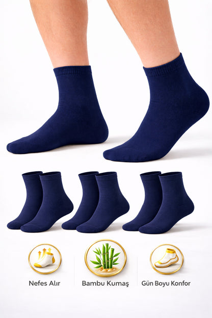 Erkek Kısa Konç Lacivert Bambu Çorap 3’lü Dikişsiz Terletmeyen Ultra Yumuşak Nefes Alabilir Premium Çorap