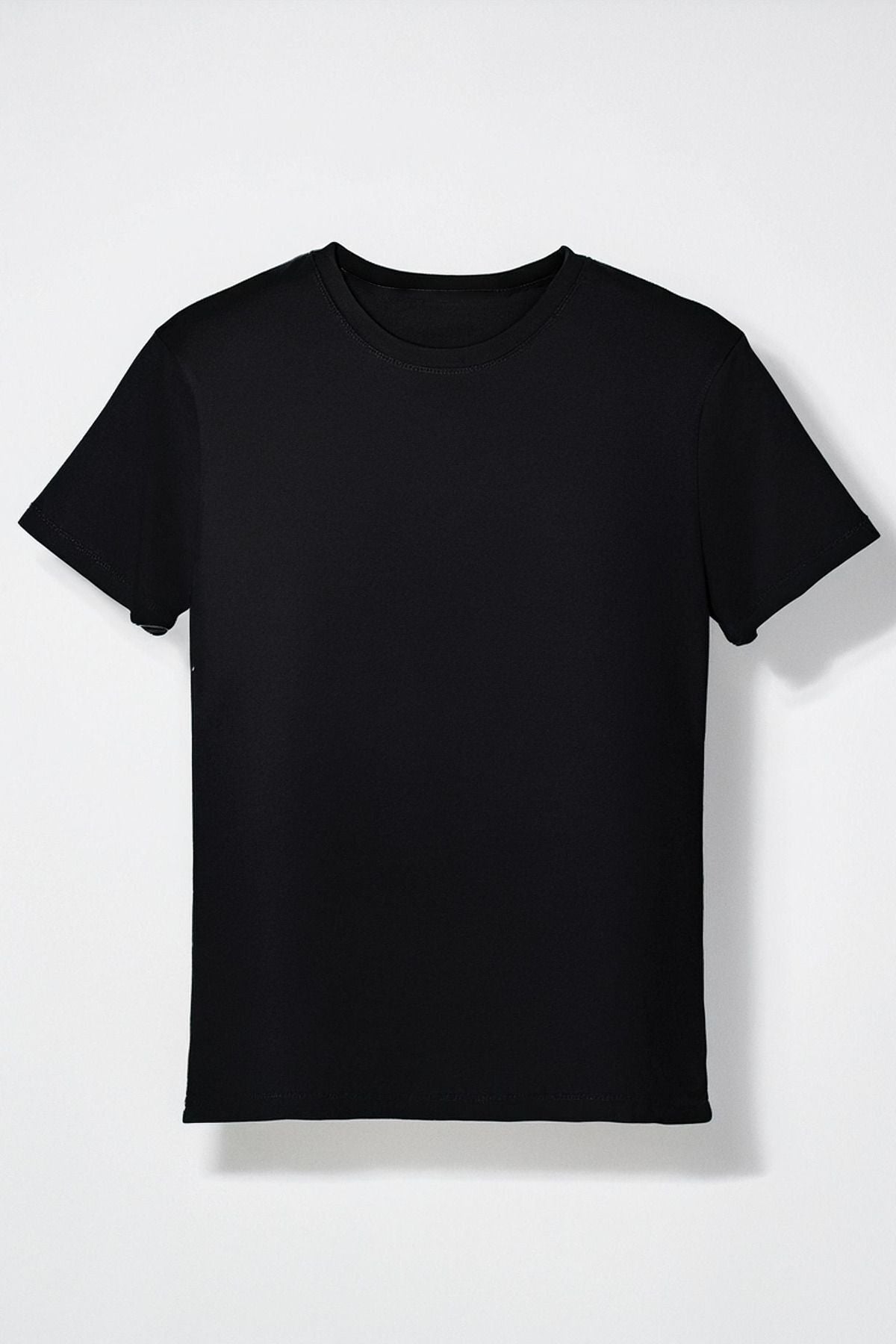 Kadın Basic Siyah Tişört %100 Pamuk Rahat Kalıp Günlük Bisiklet Yaka T-Shirt