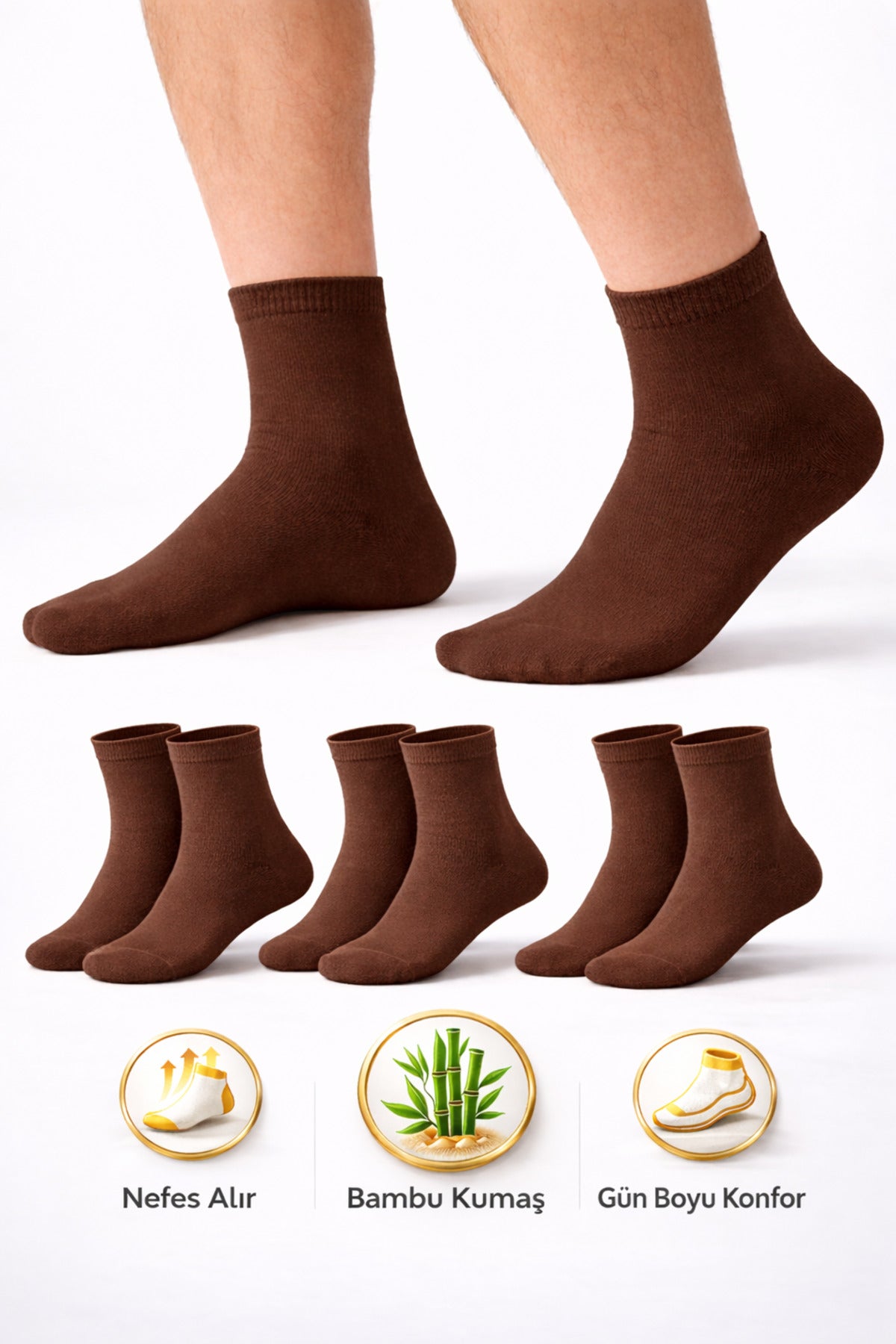 Erkek Kısa Konç Bambu Çorap 3’lü Dikişsiz Terletmeyen Ultra Yumuşak Nefes Alabilir Premium Çorap
