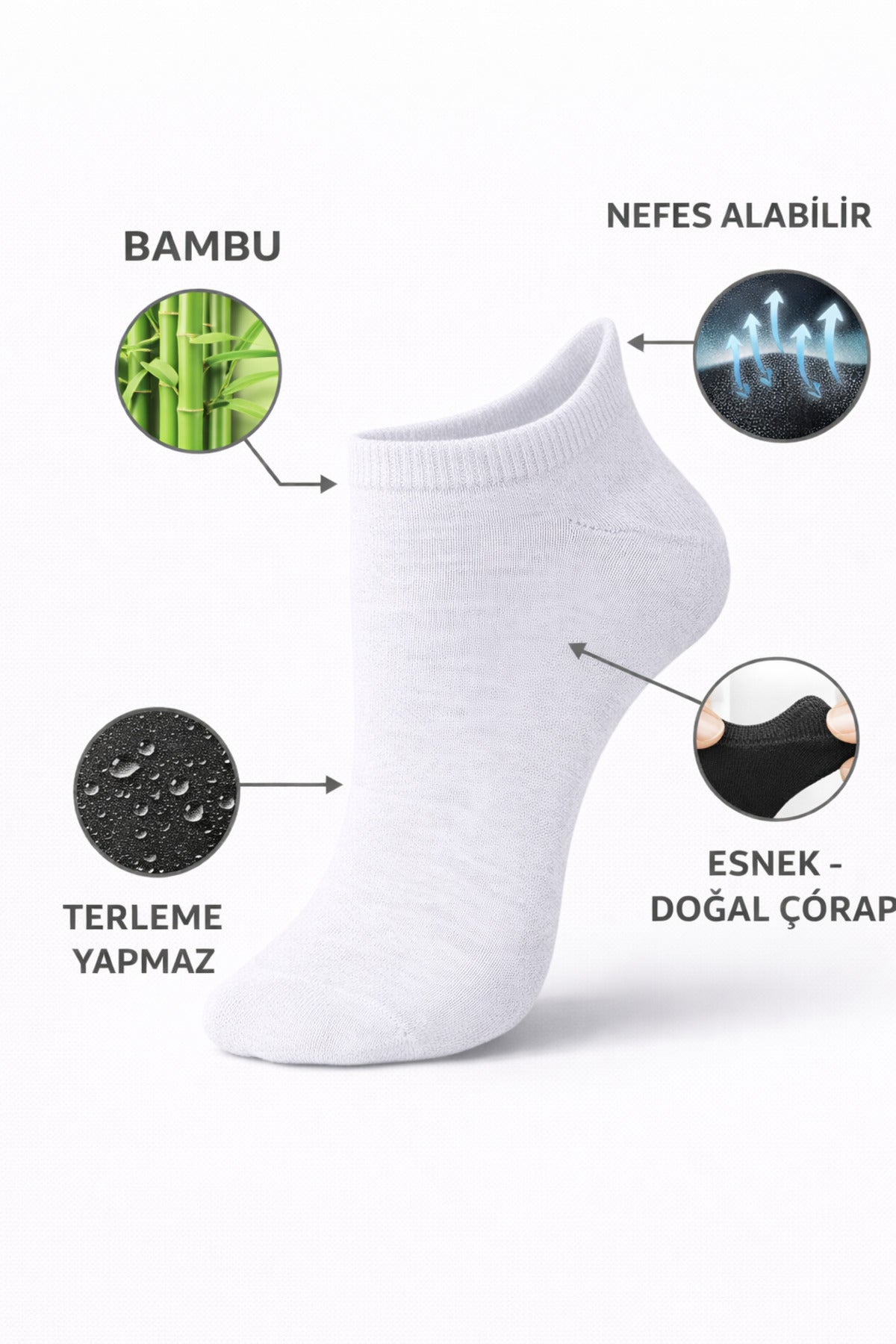 Erkek Gri Bambu Patik Kutulu Çorap 6 Çift Dikişsiz Nefes Alabilir Terletmez