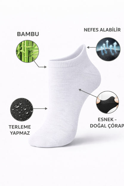 Erkek Gri Bambu Patik Kutulu Çorap 6 Çift Dikişsiz Nefes Alabilir Terletmez