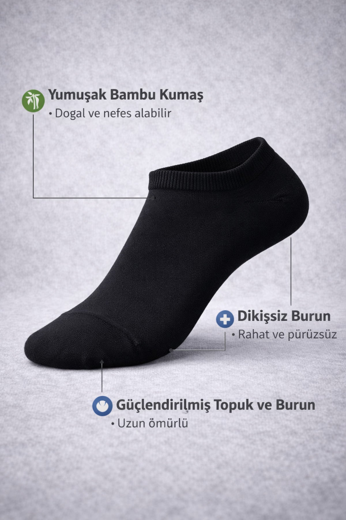 Erkek Bambu 24'lü Set Dikişsiz Yıkamalı Sneakers Çorap