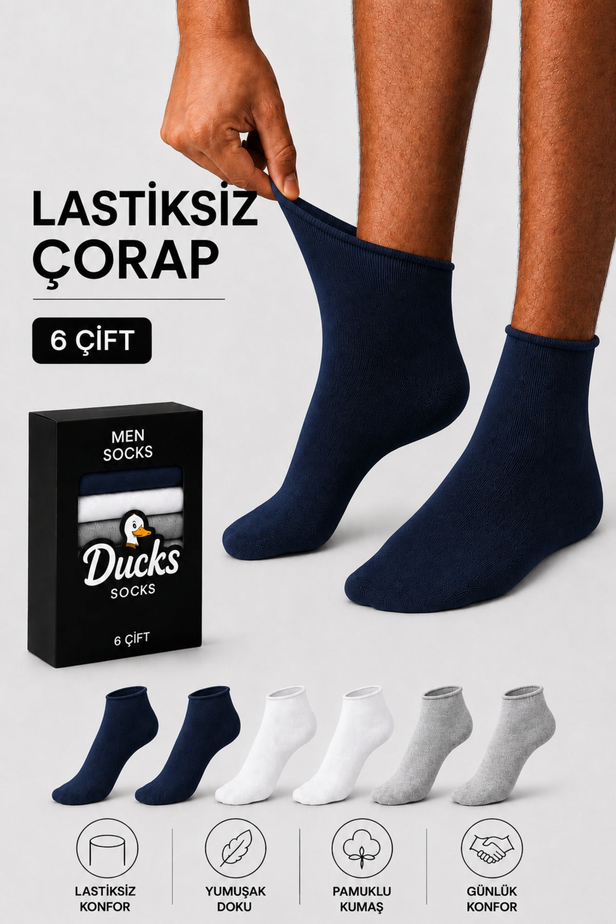 Erkek Çok Renkli 6'lı Pamuklu Kutulu Lastiksiz Dikişsiz Iz Bırakmaz Kısa Konç Sıkmayan Çorap