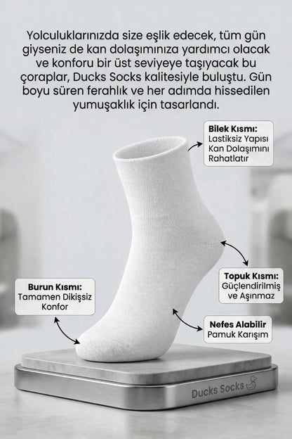 Erkek Beyaz Lastiksiz Seyahat Çorabı 3’lü Paket Dikişsiz/Premium/Pamuk/Kısa Yolculuk Çorabı