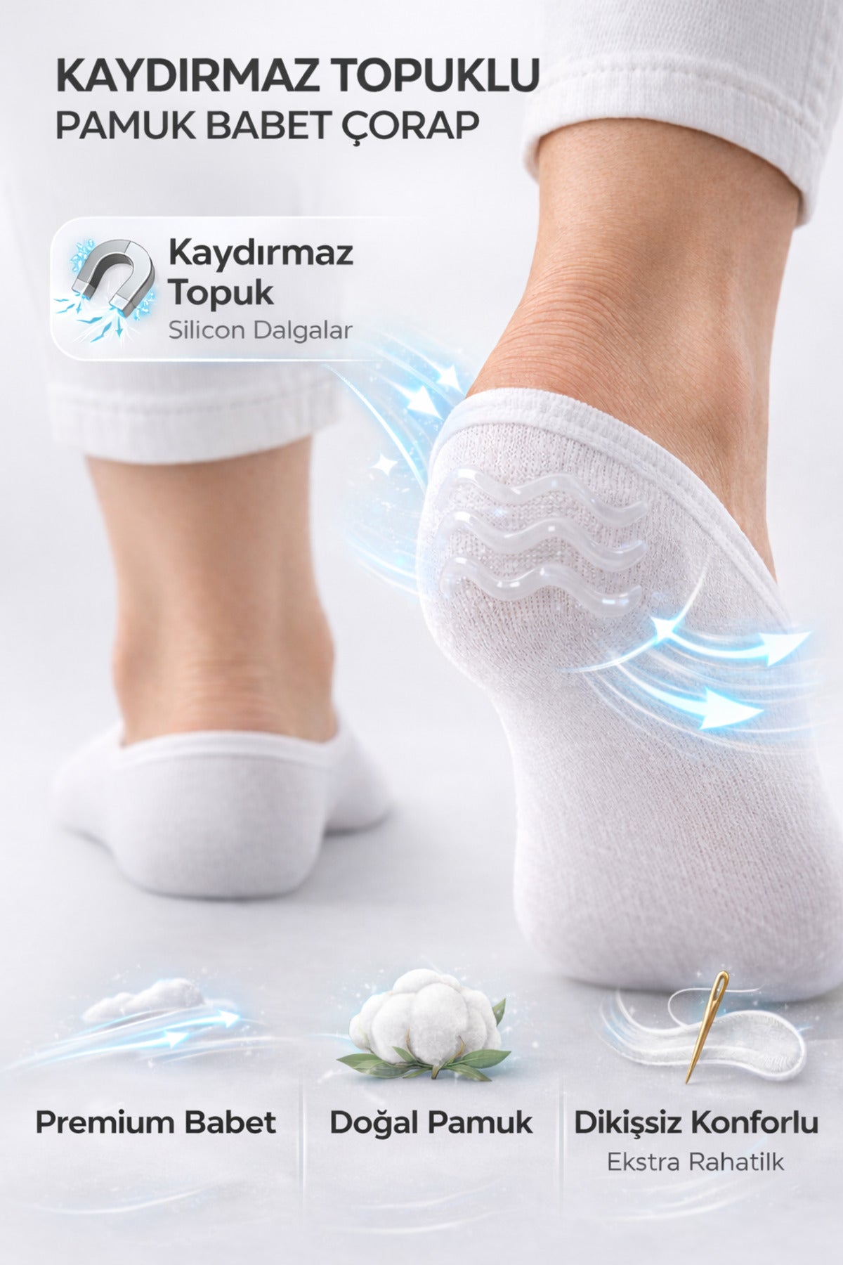 Kadın Babet Çorap 4'lü Pamuk Dikişsiz Kalpli Esnek Kaydırmaz Topuk Korumalı