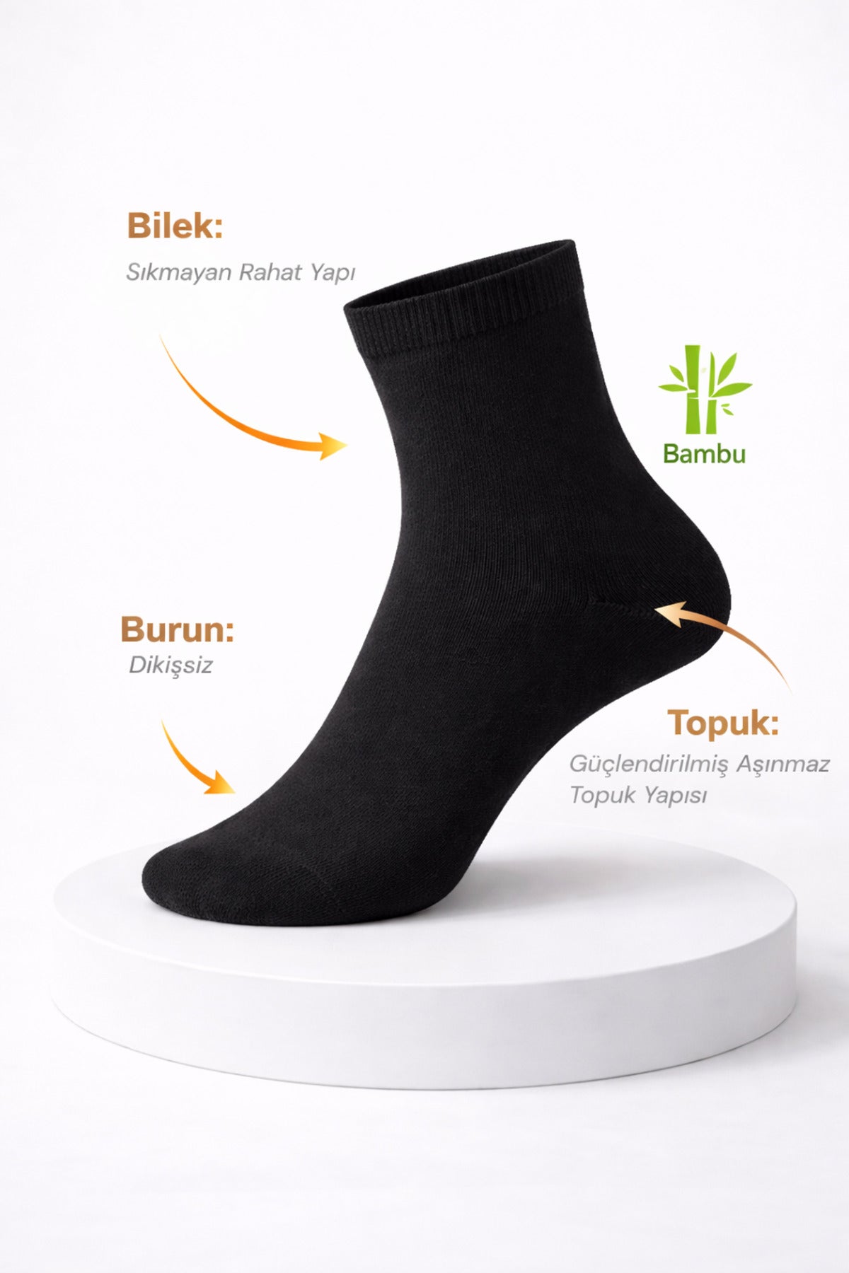 Erkek Kısa Konç Bambu Çorap 3’lü Dikişsiz Terletmeyen Ultra Yumuşak Nefes Alabilir Premium Çorap