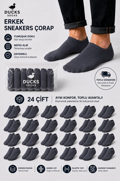 Erkek Bambu 24'lü Set Dikişsiz Yıkamalı Sneakers Çorap