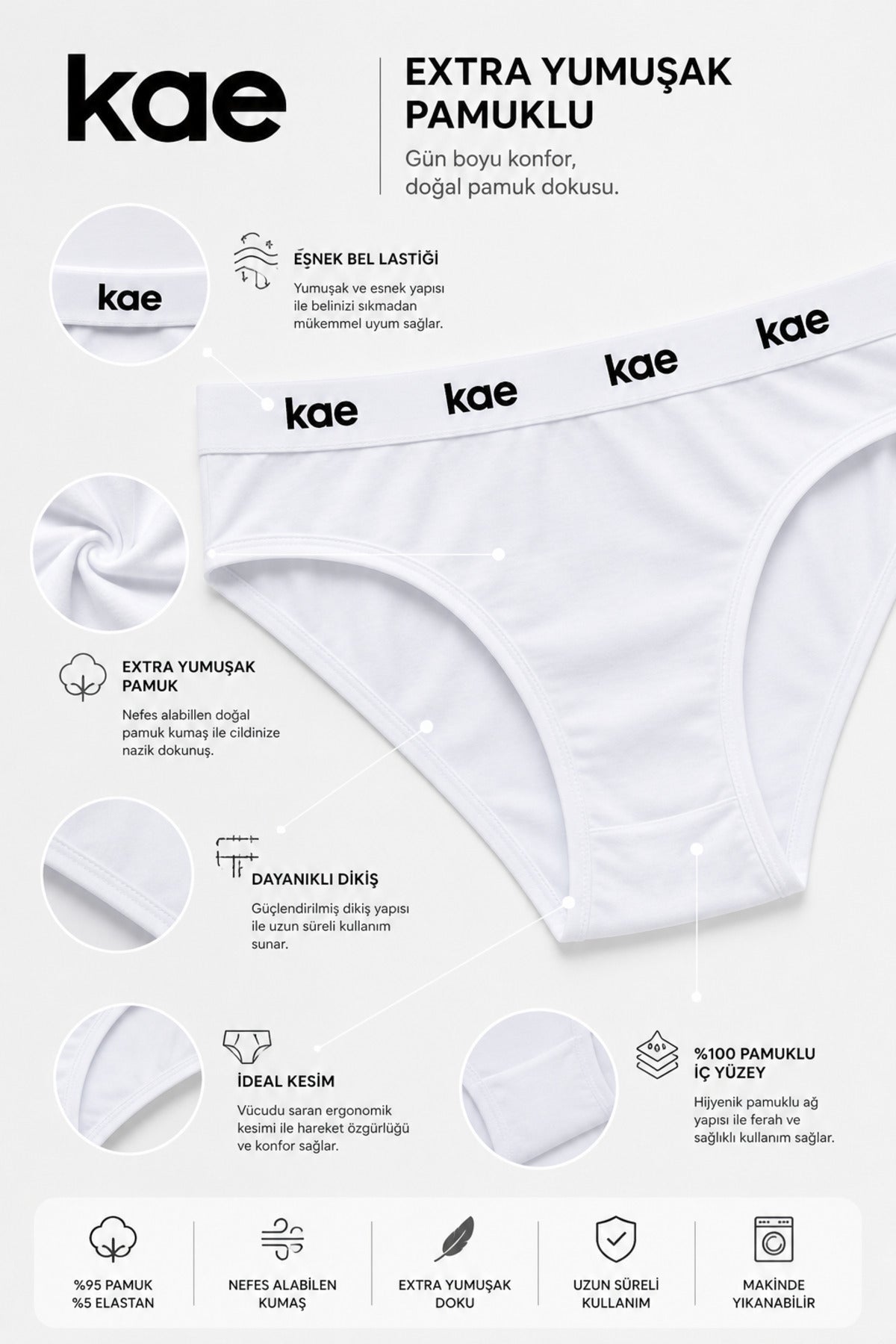 Kadın 5'li Slip Lastikli Külot Extra Yumuşak Pamuklu İz Bırakmaz Soft Premium Kumaş